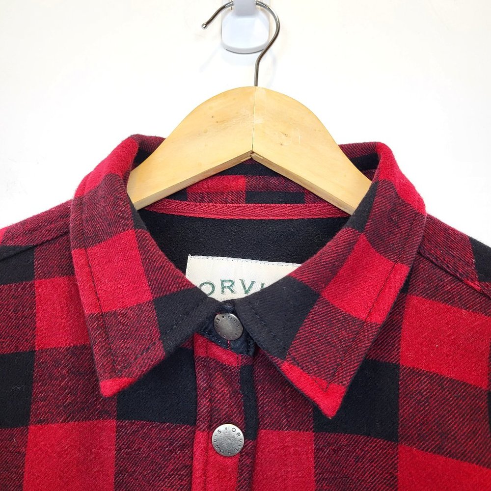Orvis Red and Black Plaid Fleece Lined Snap Front Jacket, Size Medium, EUC - Picture 3 of 12